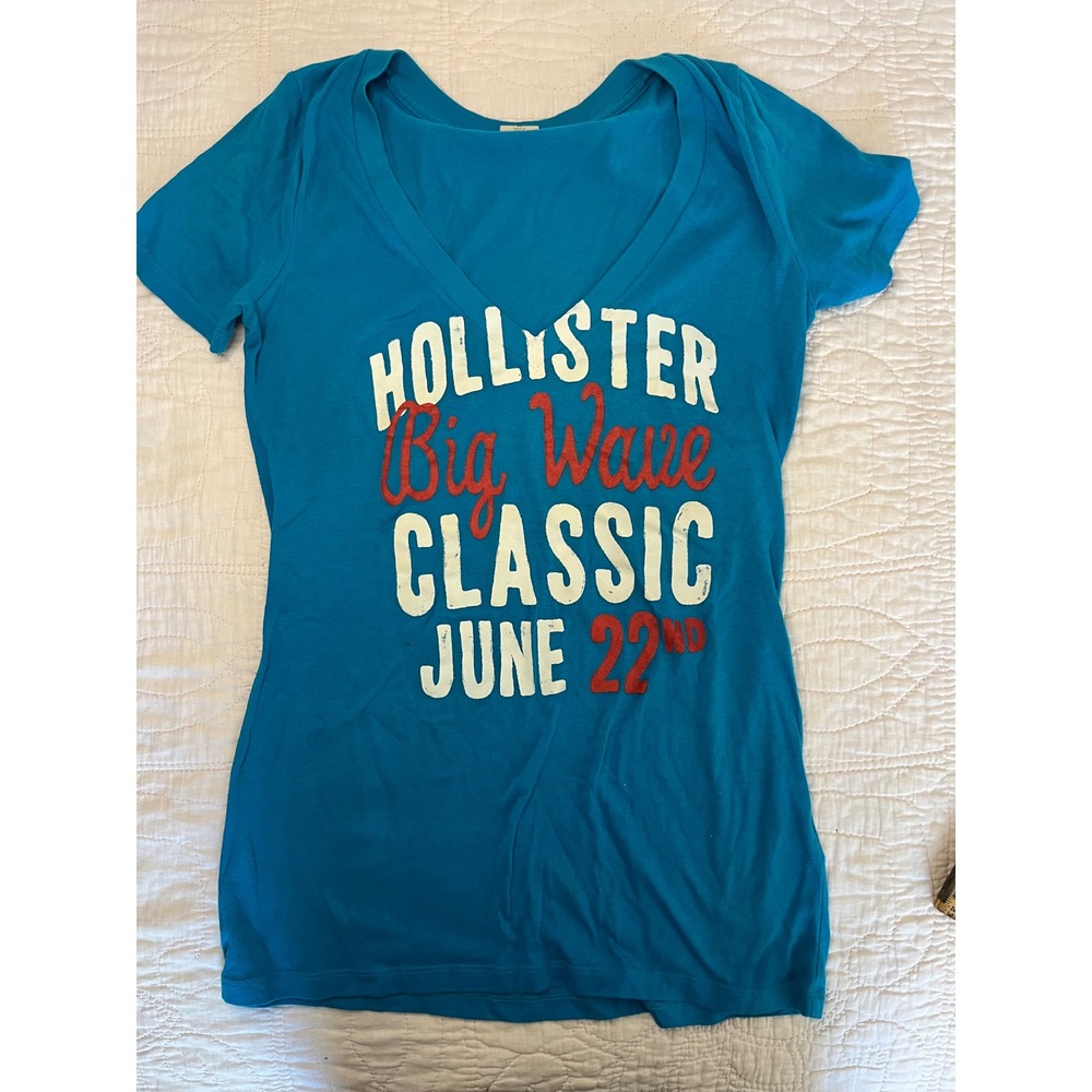 Y2K Hollister California Womens Blue Short Sleeve Crew Neck T-Shirt Sz M Seagull